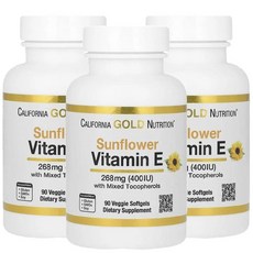 CGN 비타민E 해바라기 토코페롤 캘리포니아골드 Vitamin E 400IU 90젤 3병, 3개, 90정