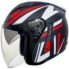 GP-5 223 幾何圖案 3/4罩安全帽 內置鏡片 全可拆內襯 雙鏡片設計 安全防護, 消黒紅-註明尺寸