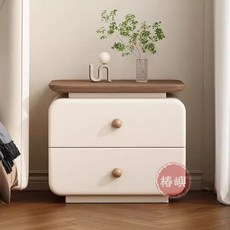 【椿嶼】免安裝床頭櫃奶油小型床邊櫃簡約家用現代新款臥室皮質收納, D24【高密框架+實木抽屜】木紋+白色,兩抽30*40*46, 1個