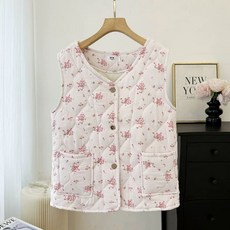 겨울 여성 퀼팅 디자인 꽃무늬 경량패딩 따뜻한 예쁜 조끼