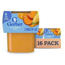 거버 Gerber 2nd Foods 천연 이유식 고구마&옥수수 퓨레 GMO 프리 16팩, 고구마 & 옥수수, 1.08kg, 1개