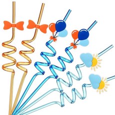 Baderke 오렌지 블루 생일 파티 용품 만화 교사 테마 빨대 재사용 가능한 음료 영어 계몽 장식 24인용, 만화 선생님