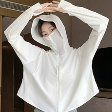 자외선 차단 UV 차단 햇빛 차단 쿨링 후드집업 외투 냉감소재, 화이트 화이트