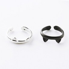 아이루리 야옹이 귀 쫑긋 반지 실버+블랙 2p 귀여운 고양이 우정 포인트 오픈링