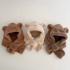 韓版小童新款柔柔毛泰迪熊圍巾帽 現貨，可愛保暖寶寶圍脖，秋冬時尚兒童帽子