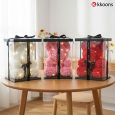 (로즈베어) 와이프 여친 기념일 선물 조화 꽃다발 곰인형 LED전구 선물팩 lim+39552wJ, 레드+LED줄+선물팩_포장해서주세요