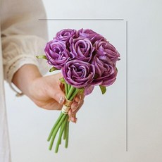 수국 알륨 조화 인테리어 부쉬 다발 장식 꽃 촬영 컬러, 손잡이 작은 로즈 딥 퍼플 1송이