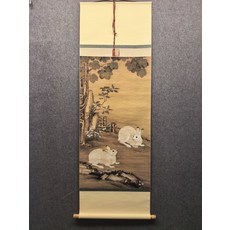 清冷枚 梧桐雙兔圖 宋畫國畫 宣紙畫 60x180釐米, 參考詳情頁