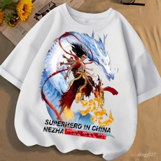 臺灣出貨 哪吒衣服 兒童t恤 個性魔丸哪吒卡通夏季新款男女中大兒童短袖T恤純棉圓領寬鬆上衣 兒童上衣 短袖上衣 YUIP