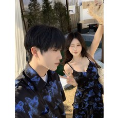 여름 셔츠 커플룩 원 반팔 해변휴양지룩 셀프웨딩커플룩 30대커플시밀러룩 바캉스 러플장식 드레스