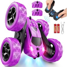 어린이 RC카 4륜구동 스턴트카 LED 360도 회전, 보라색