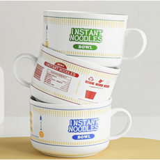 전자레인지 라면 용기 다용도 도자기 손잡이그릇, 포터리 라면기 (블루), 1개