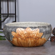 대형 수반 화분 수경 조경 플라스틱옥돌색소형(35cm)바닥무공 옹기 어항 연못 도자기 석회, AA. 조각된 연꽃