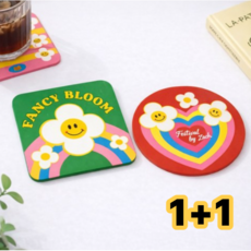 엘루온 스마일 플라워 실리콘 티코스터 2P 세트 컬러 감성 컵받침, 1개, 레인보우 플라워+ 하트 플라워