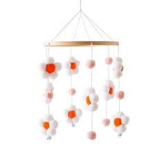 ins風毛球花朵床鈴 嬰兒懸掛式玩具 0-1歲新生兒床頭哄睡風鈴掛飾, 橘色, 1個