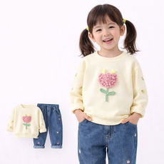 여아 플라워 맨투맨 데님 상하복 세트