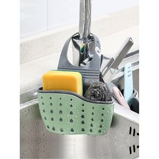 싱크대 수도꼭지 배수 바구니 무타공 걸이 가방 조절 가능 주방 스폰지 보관함 정리함, 녹색