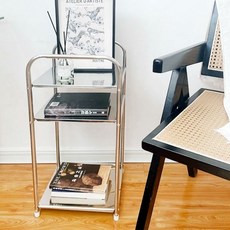 크림풍 심플 침대옆 테이블 럭셔리 미드센추리 수납장 침대장 협탁, 블랙+화이트, 1개