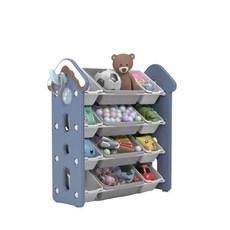 哩哩摳摳 兒童玩具收納櫃 房子造型 多層收納架, 1個, 簡單組裝藍色(房子１２盒 ), 藍色