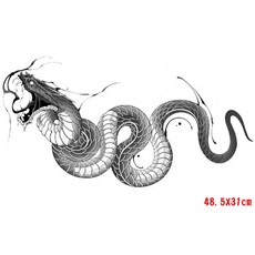 大尺寸蛇形防水紋身貼紙，半甲手臂刺青貼，藝妓美女龍圖案 T09B, 1個, J-3蛇腰