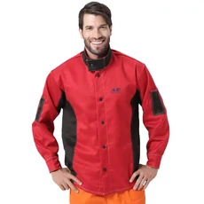 용접 재킷 불꽃 열 마모 안전 보호 내화성 면 의류 작업자, 01 Red Black, 1
