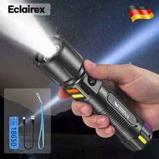 Eclairex 초강력 led 손전등 서치라이트 충전식 후레쉬, 블랙, 1개