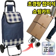 로디온 바퀴달린 시장 장바구니 캐리어 카트 휴대용, 체크 네이비, 1개