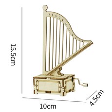 兒童手作材料包 豎琴音樂盒 留聲機音樂盒 復古diy創意手搖木制音樂盒 兒童生日禮物擺件, 豎琴