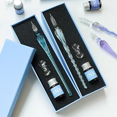 臺灣出貨 馬卡龍玻璃筆套裝 簽字筆 水晶爆款 蘸水筆 玻璃蘸墨筆 文具禮品筆, 1個, 【款】blingbling 藍色鑽石