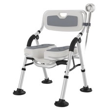 U자형 접이식 노인 욕실 의자 등받이 환자용 욕실 목욕 의자 높이 조절 가능 접이식, 1개, LS