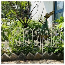 美式鄉村複古鐵藝小柵欄爬架 戶外花園陽臺植物圍欄裝飾小籬笆 戶外 爬藤花架 花園園藝 攀爬架, MJ033花園小柵欄-復古白, 復古白