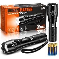 드림 마스터 2팩 LED 손전등 고광도 AAA 배터리 6개 캠핑 하이킹 스타킹 스터퍼 및 크리스마스 선물을 위한 5가지 모드 미니 방수 전술 밝은 손전등 남성 아버지를, Black