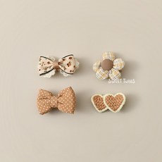 Sweet Twins 寶寶髮飾組 奶茶色四件組全包布髮夾