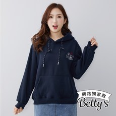 betty’s 貝蒂思 超盟貓咪刺繡連帽加絨厚T-shirt (共二色), 藍色, 1個