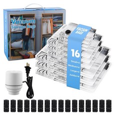 펌프가 있는 16팩 진공 보관 가방 의류용 진공 밀봉 백 80% 보관 공간 절약 이불 베개 의류 보관용 펌프가 있는 여행용 진공 백 (점보 4개/대형 4개/미디엄 4개