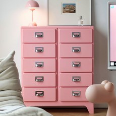 [리비니아] 밀리 미드센츄리 레트로 빈티지 캐비넷 수납 더블 5단 서랍장 ABS소재, 핑크