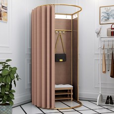이동식 간이 탈의실 매장 피팅룸 매장 가림막 골드 프레임 판매, 라이트 커피 리넨 원단 포함