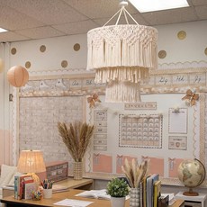 Hahafelt Boho Classroom Hanging Decorations Macrame Lamp Shade 30x35cm Natural 3 Tier Tassel Penda, Hahafelt Boho Classroom Hangin