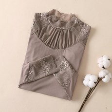 [A BORN]어본 레이스 긴팔 아름다운블라우스 탄력좋은 라인댄스티 라틴여성댄스복상의, 카키