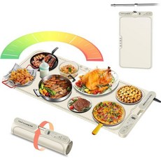 음식용 보온 매트 엑스트라 라지 전기 보온 트레이 15인치 x31.7단계 조절 가능한 온도와 8시간 타이머가 있는 5인치 실리콘 온열 매트 파티용 푸드 워머 뷔페 홈 트래블 베, 2x-Large Large Size: 31.5"x15", Beige