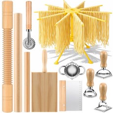 11개 파스타 만들기 도구 키트 건조대 뇨키 보드 커터 라비올리 스탬프 나무 나사산 롤러 세트 국수 만두 제조기, Style-04