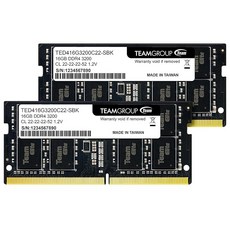 TEAMGROUP 구명 Team 노트북 PC용 메모리 DDR4 3200MHz 32GB 16GBx2장 SODIMM PC4-25600 CL22 1.2V JEDEC 준수 TEAM 재팬, 상세페이지 참조, 상세페이지 참조