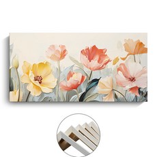 裝飾畫 公寓民宿噴繪油畫 花卉奶油風抽象橫幅餐廳壁畫 無框畫, 內框畫A,60x30cm