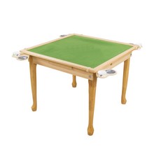 實木麻將餐桌，可摺疊收納，附杯架設計，戶外休閒桌，穩固耐用, 原木色