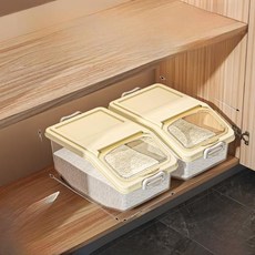 쌀 보관통 주방 위생용기 등급 보관함 습기 방지 곡물 통 북유럽 스타일 플라스틱 보관 용기, 23)크림 화이트 - 15근 쌀통 2개 세트- 계량