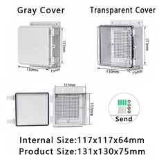 호환 방수 야외 전기 박스 접속 박스 IP66 ABS 플라스틱 인클로저 프로젝트 박스 벽 브래킷 포함, 02 Transparent Cover, 21 131x130x75mm (ears)