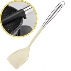 瀝水勺，食品級材質，加長手柄，一體成型，簡約時尚, 奶黃色鍋鏟, 1個
