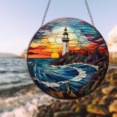 HOTIYOK 다채로운 아크릴 등대 창문 걸이 바다 벽 장식 주방 거실 침실 선물 여성 엄마 할머니 선생님을 위한