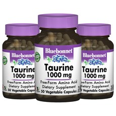 Bluebonnet 牛磺酸 1000mg植物膠囊 無麩質 無糖, 50顆, 3罐