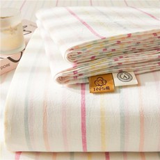 日式無印風純棉牀笠 a類母嬰級可機洗學生宿舍牀笠單品格子條紋, 彩虹條,單牀笠90*200cm